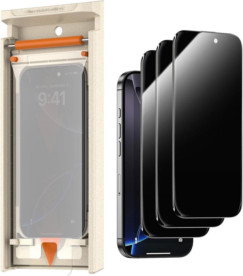 Privacy Screen Protector 3 Pack for iphone 17 Pro Max, Degradable Dust Free Cabin Easy Installation, Designed for iphone, Auto Positioning, Privacy Protection, 9H+ Hardness