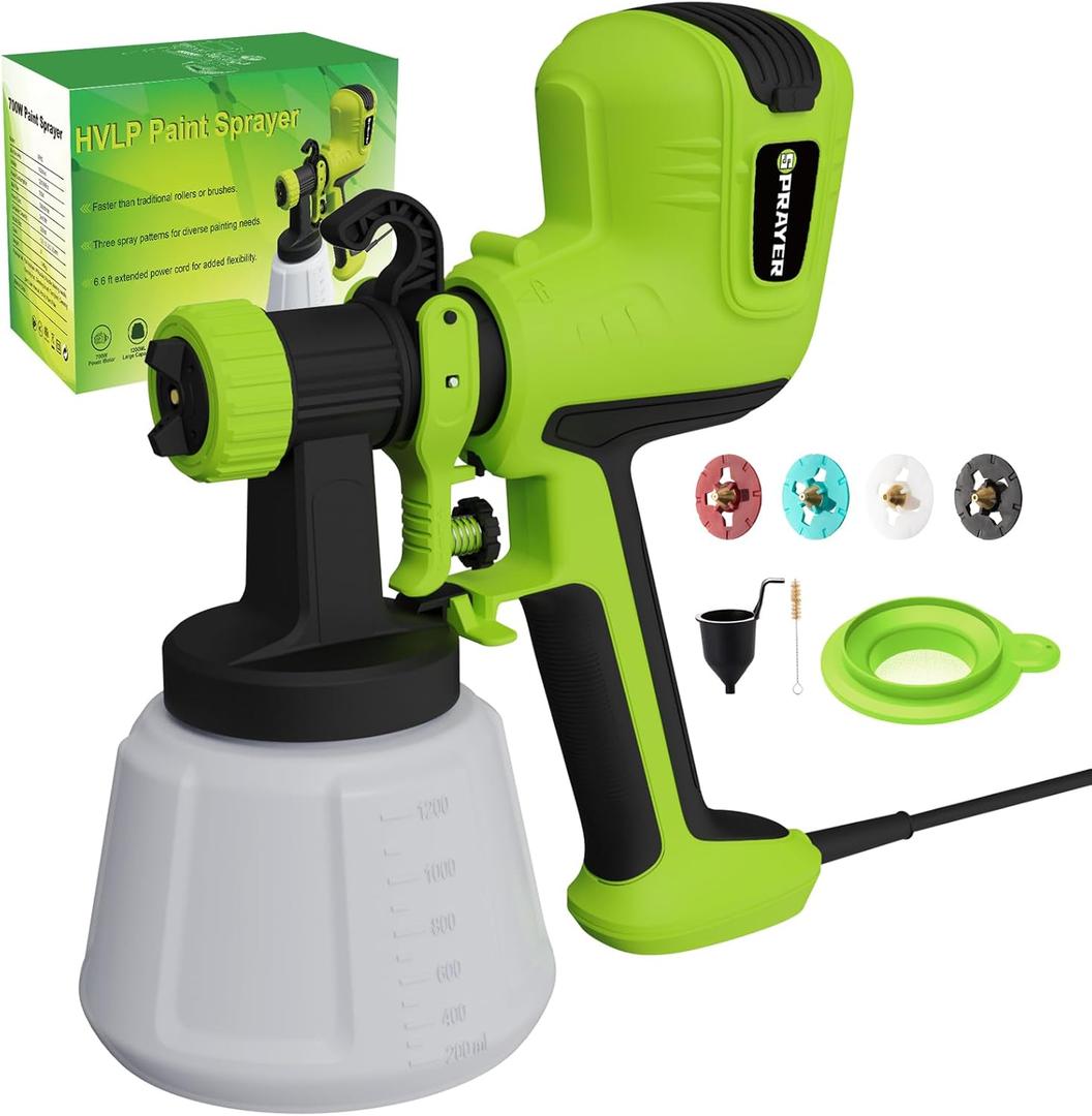 ELPIDIO Paint Sprayer, 700W HVLP Electric Spray Gun, with Cleaning & Blowing Joints 4 Copper Nozzles and 3 Patterns Paint Sprayers for Home Furniture, Walls, Cabinets, Fence, Door etc. EP62.