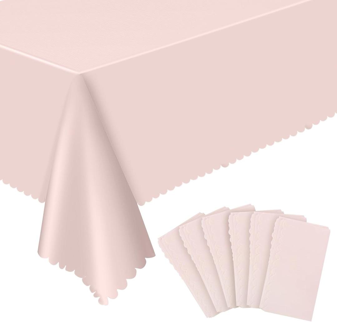 6 Pack Plastic Light Pink Tablecloth, 54 X 108Inch Party Table Covers Pink Scalloped Table Cloths for Rectangle Tables Disposable Tables Cover for Picnic Baby Shower Tea Party Wedding Bridal 6 Pack Plastic Light Pink Tablecloth, 54 X 108Inch Party Table Covers Pink Scalloped Table Cloths for Rectangle Tables Disposable Tables Cover for Picnic Baby Shower Tea Party Wedding Bridal