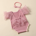 Ylsteed 2-Piece Newborn Photography Outfit Set Lace Romper Bow Headband Baby Girl Photo Shoot Costume, 0-1M