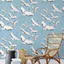 Peel and Stick Wallpaper for Home Decoration Kitchen White Crane Blue Wallpaper Removable Vinyl Self Adhesive Shelf Paper & Drawer Liner Roll House, Workshop & Office 17.3" x 394" TH8096-10