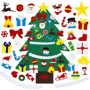 DIY Felt Christmas Tree with 37 Pcs Ornaments, 3.2Ft Felt Xmas Tree for Montessori Indoor Christmas Door Wall Windows Hanging Party Supplies New Year Decorations