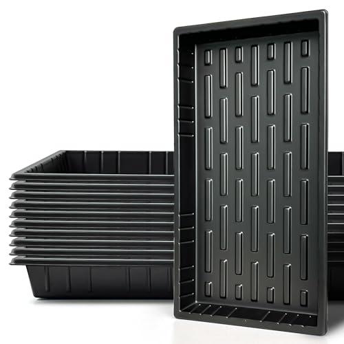 RooTrimmer Growing Trays, 1020 Plant Nursery Trays Heavy Duty Seed Starter Flat Seedling Tray for 72/128 Cell Plug Tray Transplant Growing Microgreens (21"×11", 10 Pack, 1.6" Deep, Without Holes)