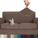 MAXIJIN 3 Piece Couch Covers for 2 Cushion Couch loveseat Cover, Stretch Love Seat Sofa Slipcovers for Dogs Pet, Thick Furniture Protector with 2 Seat Cushion (55"-69", Brown)
