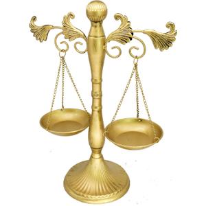 OwlGift Vintage Metal Libra Jewelry Display, Antique Scale Tray Cosmetic Organizer, Farmhouse Candleholder Lawyer of Justice, Unique Centerpiece Stand Storage  Golden,13.6" W x 18.3" H