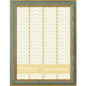 VIOLABBEY 12x16 Picture Frame Blue, Vintage Photo Frames Ornate without Mat for Wall Hanging