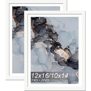 Fxojyvo White 12 x 16 Frame Set of 2, Display Picture 10x14 with Mat or 12x16 Without Mat, Wall Hanging Large Picture Frame for Diamond Art Painting 30x40 cm - 2 Packs