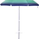 6.5ft folded Portable beach umbrella with sand anchor windproof, Push Button Tilt and Air vent UPF 50+ Protection Fits in a large Suitcase for Patio Garden Beach Pool Backyard, Blue Multi Stripe CA-1902