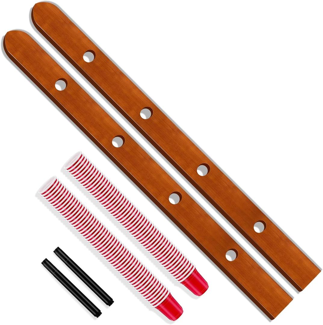 Syhood 2 Pieces Wood Shot Board Set 4 Person Wooden Ski Wood Shot Rustic Board with Plastic Shoot Glasses Marker Pen (Brown)