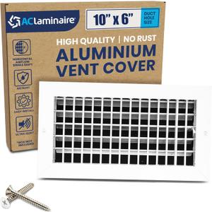 10" x 6" Duct Hole Aluminum Single Deflection Adjustable Air Supply Register, Decorative HVAC Vent Cover, Ceiling & Wall AC Deflector, Heating & Cooling Supply with Multi-Shutter Damper  ACLAMINAIRE