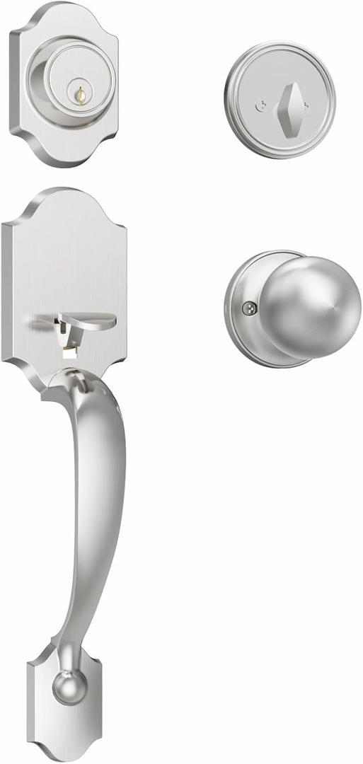Estmoon Front Door Lock and Deadbolt Set, Satin Nickel Exterior Door Handle with Interior Door Knob for Front Doors, Entry Door Handle and Single Cylinder Deadbolt Reversible for Left&Right Hand Doors