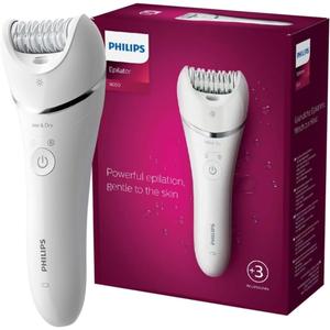 Philips Series 8000 Wet and Dry Epilator for Legs and Body, Includes 3 Accessories, 2hrs Charge + Quick Charge, 2 Speed Settings, BRE700/00