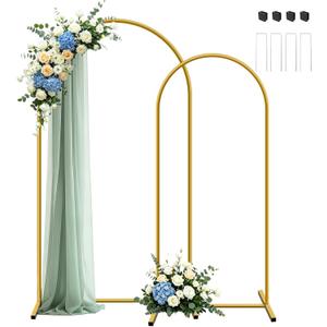 Metal Arch Backdrop Stand, Set of 2 (7.2ft/6ft), Gold Wedding Arch Stand, Balloon Arched Backdrop for Wedding, Baby Shower, Birthday Party, Photography, Garden Floral, Ceremony Decor