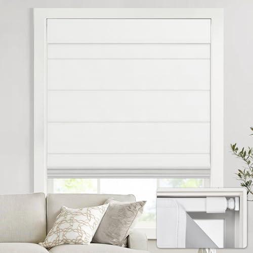 UNISHADES No Drill Cordless Roman Shades, 38×64 in, Room Darkening White | Install easily without drilling holes or damaging walls, perfect for renters and quick window upgrades.