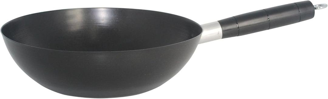 IMUSA 9.5in Carbon Steel Nonstick Wok with Cool Touch Handle, Black