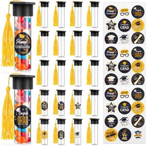 30 Sets 2026 Graduation Candy Tubes Bulk Jars with Label Stickers Graduation Party Favor Gumball Container with Tassel Cap Clear Plastic Test Tubes for DIY Grad Table Party Favors Prize Items (Black)
