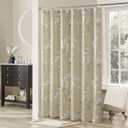 Silk Flowers Gold Fabric Plum Blossom Taupe Printed Floral Shower Curtain,Farmhouse Waterproof Yellow Polyester Tan Bathroom Curtains,72" W x 72" H