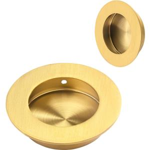 HOMOTEK 2 Pack Round Sliding Closet Door Handles Diameter 21/2 in(65mm) Brushed Gold Flush Pocket Pulls Recessed Bypass Door Handles, Stainless Steel Barn Door Finger Pull Set