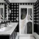 QGHOT Mid Century Modern Black and White Shower Curtain Cool Charcoal Grey Silver Shower Curtains for Mens Bathroom Decor Sets, Abstract Boho Pattern, Waterproof Cloth Fabric with Hooks 48x72 in