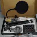 MorTime Condenser Microphone Bundle, Live Sound Card, Adjustable Boom Arm, Shock Mount, Metal Mic Pop Filter, Sponge Pop Filter Cover, Earphone, Audio Cables and Power Cable, Set of 11 Mic Kit