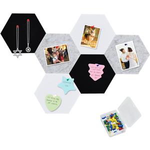 Vuzvuv 6 Pcs Hexagon Bulletin Board with 50 Pushpins & Sticky Note Adhesive Cork Board for WallFelt Pin Board for SchoolOffice DecorBlack White Grey