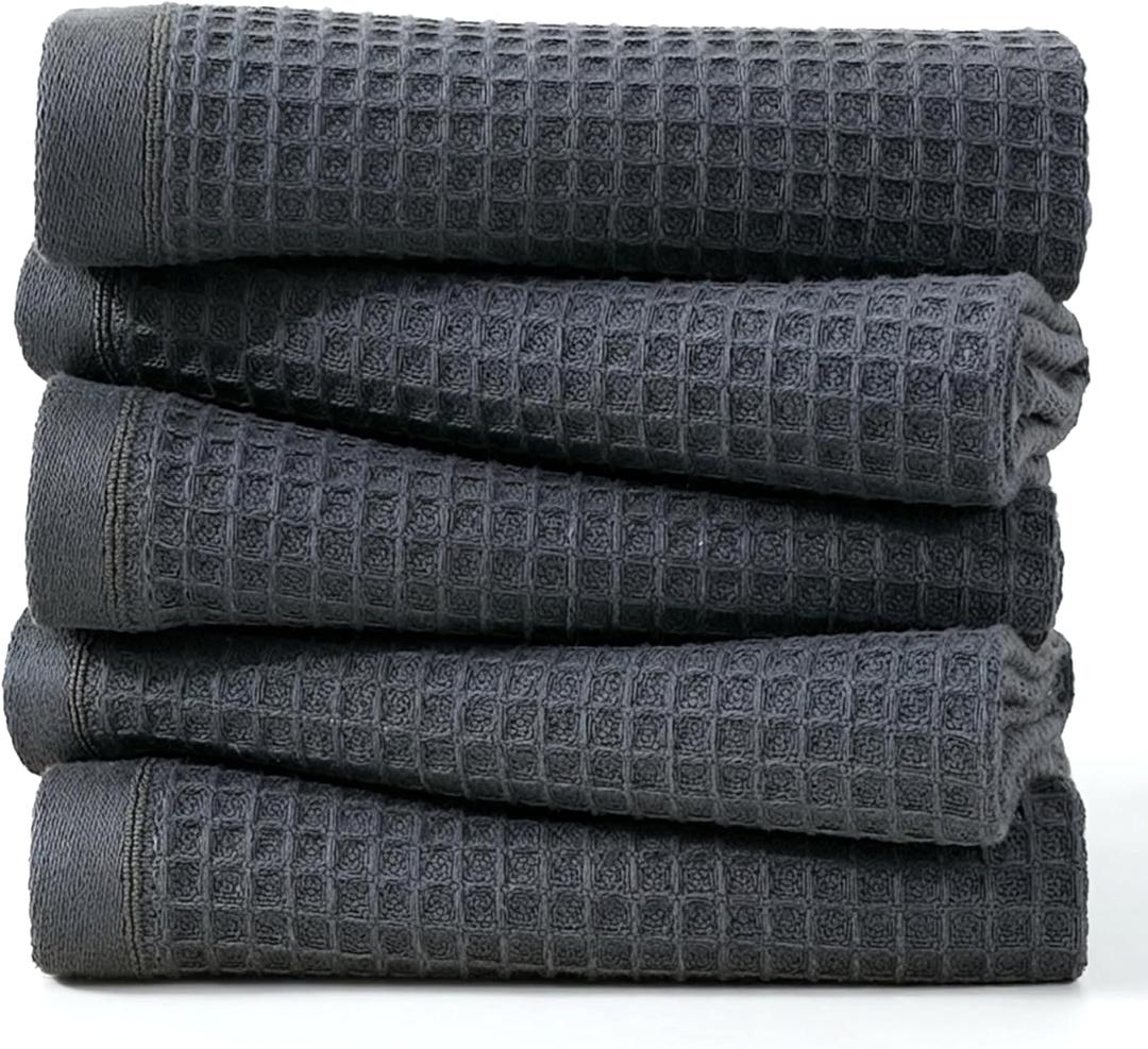 Kitchen Towels and Dishcloths Sets, 14 X 14 Inches, Absorbent Dish Towels for Kitchen, Microfiber Cleaning Cloth, Dish Cloths for Washing Dishes, Waffle Kitchen Towels (Dark Gray, 14" x 14")