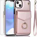 Asuwish Phone Case for iPhone 12 Mini 5.4 Wallet Cover with Tempered Glass Screen Protector and RFID Blocking Ring Credit Card Holder Leather Cell iPhone12mini 5G i 12s iPhone12 12mini Women Rose Gold