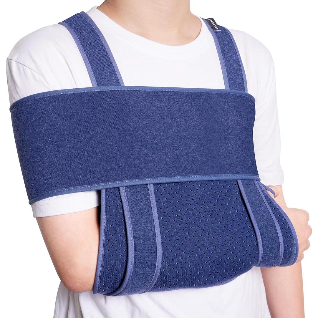 Velpeau Arm Sling for Sleep, Shoulder Immobilizer for Women & Men - Very Soft Sling for Rotator Cuff Tear, Fractured, Dislocation, Broken, Postoperative, Fits Left & Right (Blue, L: Bust 39.5-51.3)