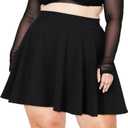 Moon Wood Plus Size Skater Skirt for Women Stretchy Flared Casual High Waisted Mini Skirt for Daily Theme Parks (Black, XXL)