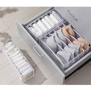 TOPARCHERY Foldable Bra & Underwear Organizer - 2 Set Drawer Divider Storage for Bras, Socks, Ties - White