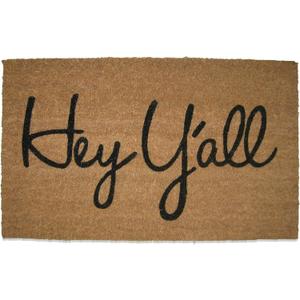tag 17.5" X 30" Hey Y'all Southern Coir Doormat Farmhouse Welcome Entryway Cute Fun Front Door Indoor Outdoor Doorway Door Mat Western Porch Decor Decoration 1'6X2'6" Brown