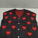 Saodimallsu Womens Cute Heart Valentines Cardigans Oversized Short Sleeve Button V Neck Lightweight Knit Sweater Tops