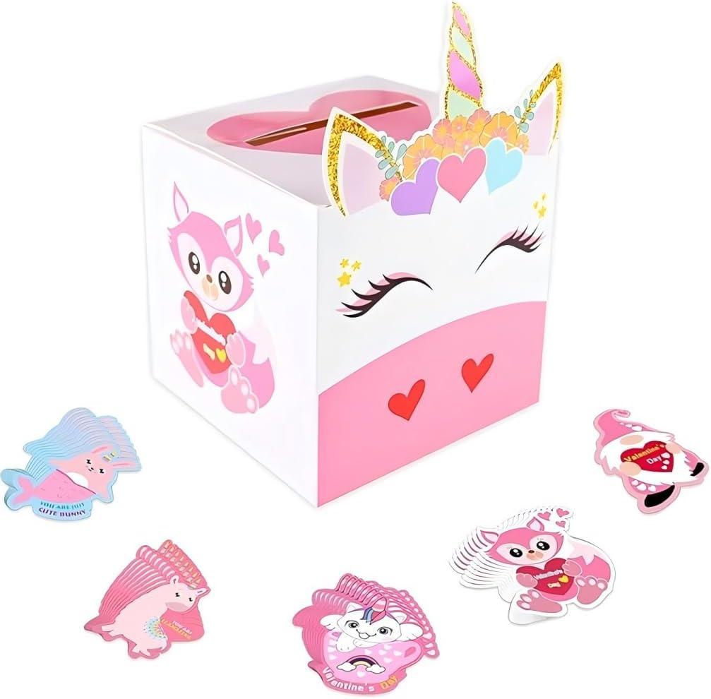 Valentines Day Boxes for Kids,Valentines Day Cards for Boys Girls Classroom Exchange Prizes Party Favors - 1 Mailbox, 32 Cards, 1 Teacher Card (Style-02)
