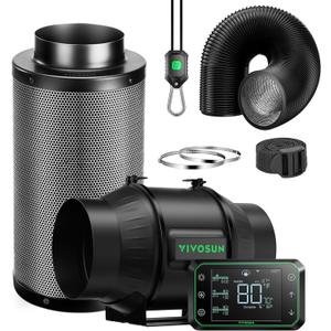 VIVOSUN Smart Air Filtration PRO T6 Kit 6", AeroZesh T6 Inline Duct Fan w/GrowHub E42A Temp. Humidity WiFi-Controller, Carbon Filter & Ducting, Cooling & Ventilation System for Grow Tent, Hydroponics (Black)