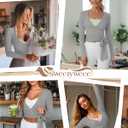 Women Wrap Tie Tops Lightweight Slim Fit Ballet Pilates Yoga Workout Active Shirts Long Sleeve V Neck Casual Tees (Gray, S)