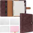 FYY A5 Binder Refillable Planner Notebook 6 Ring PU Leather Binder Journal with Pockets, Dividers, Refill Paper Dark Brown