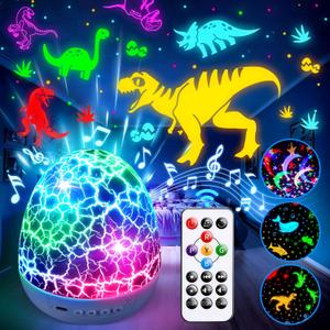PIKOY Dinosaur Toys for Kids 3-8 Night Light Projector Dinosaur Eggs Boys Christmas Gifts | 15 Sounds & 3D Films | 31Colors & Remote Control | Toddler Boy Toys, Boys Room Decor, Boy Gifts (milky white)