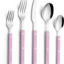 ANNOVA Silverware Set, Retro/Rivet Colorful Stainless Steel Tableware Kitchen Flatware Set Utensils, Includes Dinner Knives, Forks, Spoons, Salad Forks & Dessert Spoons (Light Pink, 10 Pieces)