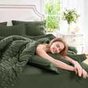 CozyLux Oversized Queen Comforter Set Olive Green Seersucker 7 Pieces 98x98 Bed in a Bag Comforter Set with Sheets, Luxury Soft Bedding Set with Down Alternative Comforter, Sheets, Pillowcases & Shams