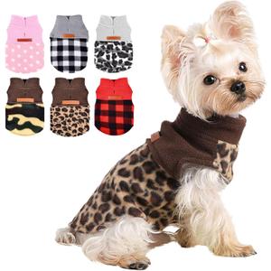 Dog Sweaters for Small Dogs Boy Girl, Leopard Puppy Sweater Fleece Dog Clothes Vest, Stretchy XSmall Doggie Sweater Pet Clothes, Chihuahua Teacup Doggy Clothes, Leopard, M (Medium (Chest 17in ))