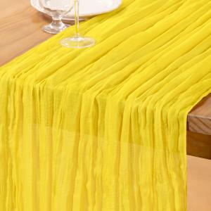 DeZerlor Lemon Yellow Cheesecloth Table Runner Summer Table Runner Boho Gauze 120 Inches Cheese Cloth Table Decor for Wedding Bridal Baby Shower Parties