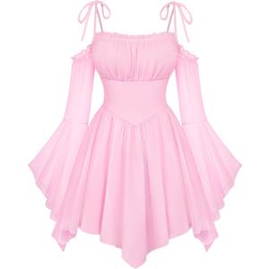 Scarlet Darkness Womens Renaissance Fairy Dress A Line Boho Off Shoulder Corset Dress with Pockets (Light Pink), XXL