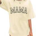 Mama Shirts for Women Oversized Cute Mama Print Graphic Tees Trendy Mom Short Sleeve Tops Beige (Beige, S)