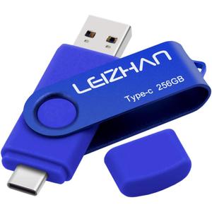 leizhan 3.0 USB C Flash Drive 256GB, Type C Photo Stick for HTC 10,Huawei P20,Samsung Galaxy S10, S9, Note 9, S8, S8 Plus, Blue