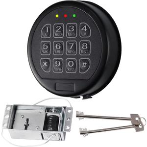 Gun Safe Lock Replacement with 2 Override Keys & Solenoid Black Keypad Safe Electronic Safe Lock for Fireproof Safe Box