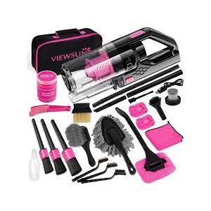 Viewsun Car Vacuum Cordless Rechargeable, 8000PA High Power Handheld Vacuum Cleaner with 17PCS Car Cleaning Kit, Pink Auto Accessories for Women Gift