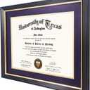 GMFrames 11x14 Wood Diploma Frame with Purple Mat or Display 14x17 Certificates without Mat,UV Protection Acrylic,Deep Brown Finish with Gold Trim
