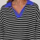 ZESICA Womens Striped Long Sleeve Tops Oversized Sweatshirt V Neck Loose Fit Tunic Tops Spring Casual Blouses (Black, M)