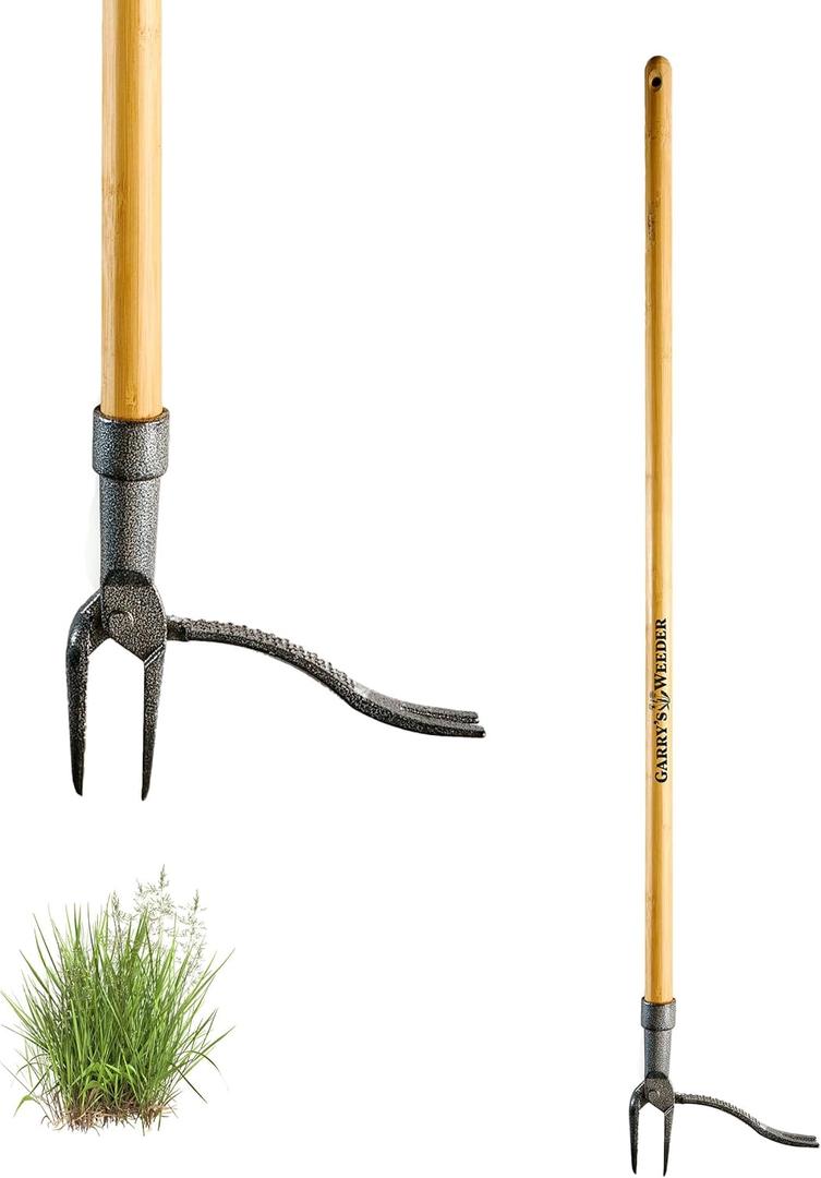 Stand Up Weed Puller Tool with Long Handle - 45.6 Ergonomic Weeder Puller - Cast Steel and Bamboo Weed Remover for Weeding Without Bending or Kneeling - Garden Tools for Gardening by Garret Wade