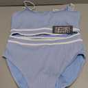 BMJL Women's High Waisted Bikini Ribbed Two Piece Swimsuit High Cut Color Block Adjustable Straps Bathing Suit, L